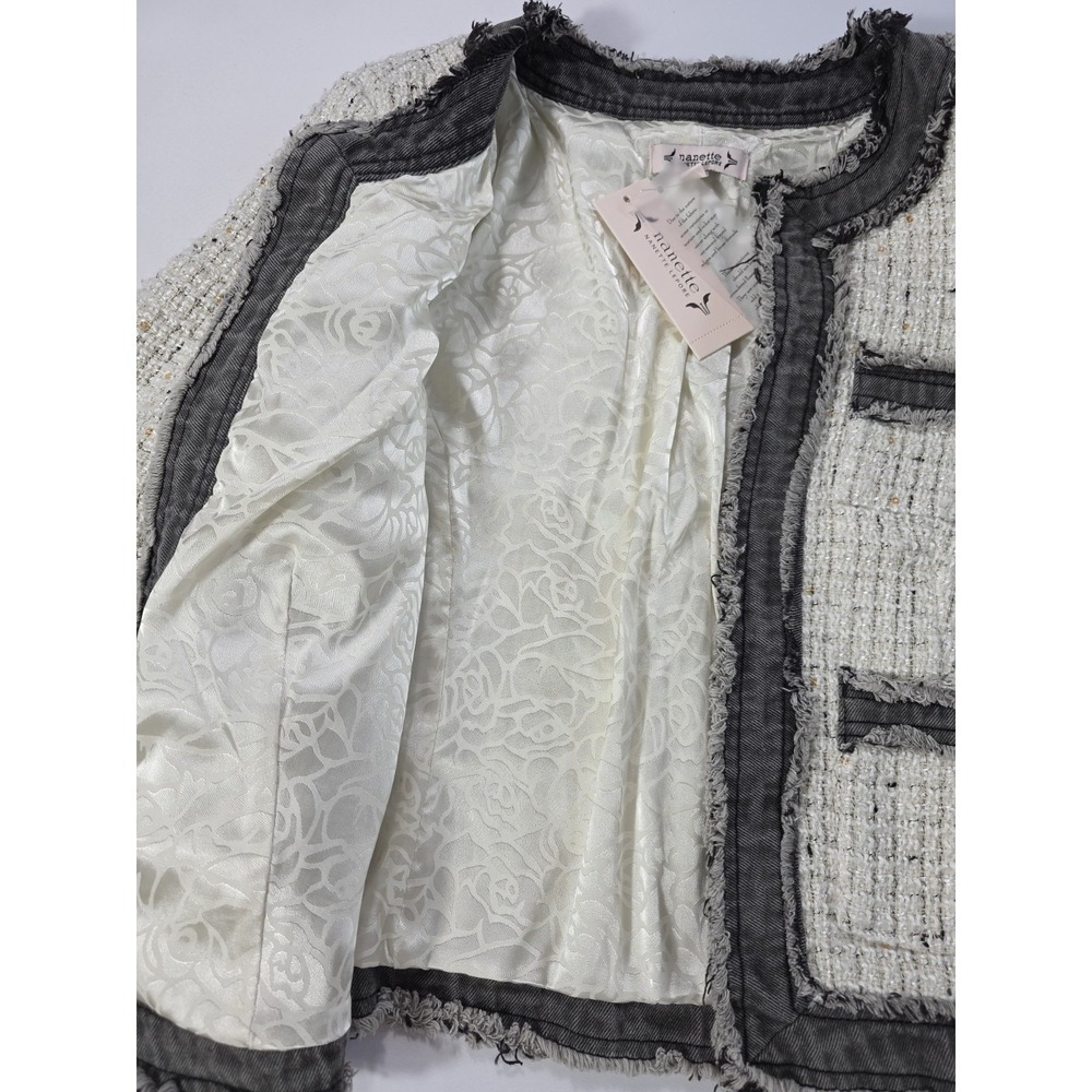 Nanette Lepore Boucle Tweed Blazer Jacket Ivory Black NWT Size Small - Picture 10 of 13